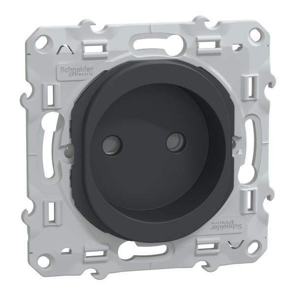 Photo Ovalis - prise de courant sans terre - 2P - 16A - avec clipse - Anthracite - Installation dans le cas de rnovation sans terre - NF - Couvercle protection peinture | Ref : S340033
