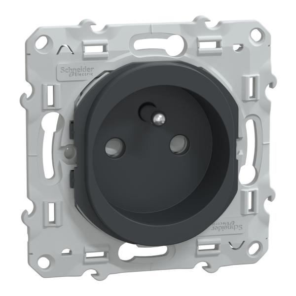 Photo Ovalis - prise de courant  puits - 2P+T - Anthracite - fixation par vis - griffes en option - Raccordement : 1 x 1.5?2 x 4 mm souple / rigide / multibrin - bornes automatiques - 16 A - 250 VCA 50 Hz - IK04 IP21D - protection peinture - NF | Ref : S340059