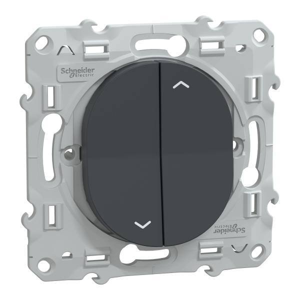 Photo Ovalis - interrupteur 2 boutons pour volet roulant - anthracite - Fixation par vis - 3x2 bornes auto - 6 AX - 250 V CA 50 Hz - IK04 - IP21 D - couvercle de protection peinture - Certifi NF | Ref : S340208