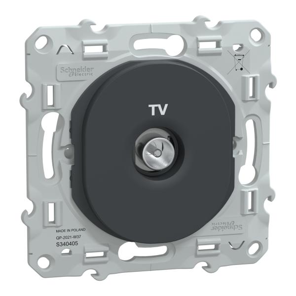 Photo Ovalis - prise TV simple - fixation  vis - Anthracite - couvercle protection chantier | Ref : S340405
