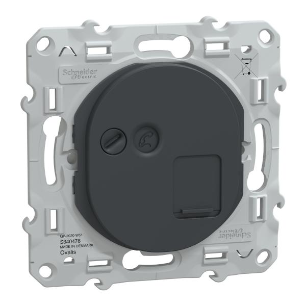 Photo Ovalis - prise de communication simple - anthracite - RJ45 (8 contacts) Cat.6 STP - grade2 TV min  grade3 TV (si cble < 50 m) + tlphone. data haut dbit - fixation par vis - livr avec protection peinture - IP21 - IK04 | Ref : S340476