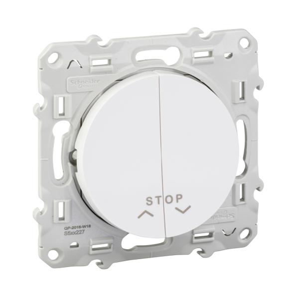 Photo Odace, poussoir Blanc, 2 boutons + fonction stop pour volets-roulants | Ref : S520227