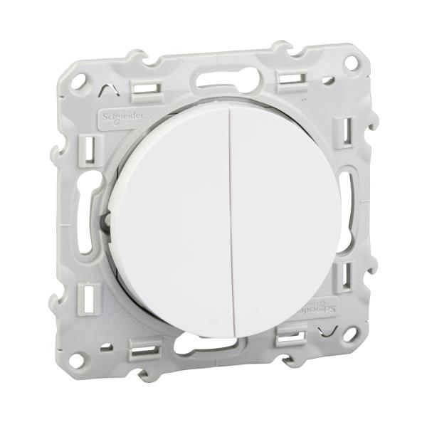 Photo Odace, va-et-vient + va-et-vient lumineux Blanc, 10 A, à vis, LED orange 1,5 mA | Ref : S520273