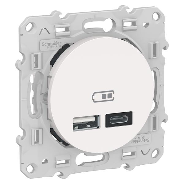 Photo Odace - prise USB double - type A+C - Blanc - 5 Vcc - 2,4A | Ref : S520401