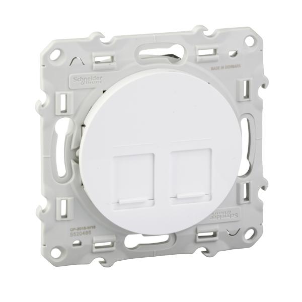 Photo Odace, prise double RJ45 Blanc, grade 3 (multimdia) cat. 6 STP,  vis | Ref : S520486