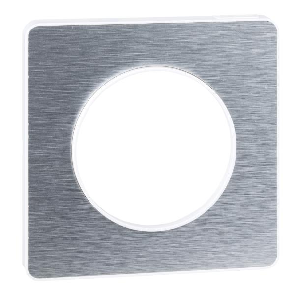 71mm plaque Aluminium brossé liseré Blanc 4 postes horiz./vert Odace Touch S520808J Schneider Electric 