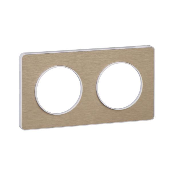 Photo Odace Touch, plaque Bronze bross liser Blanc 2 postes horiz./vert. 71mm | Ref : S520804L