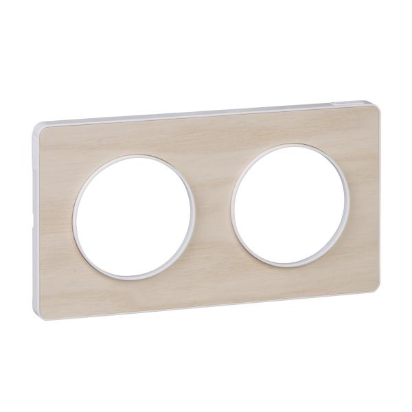 Photo Odace Touch, plaque Bois nordique liser Blanc 2 postes horiz./vert. 71mm | Ref : S520804M