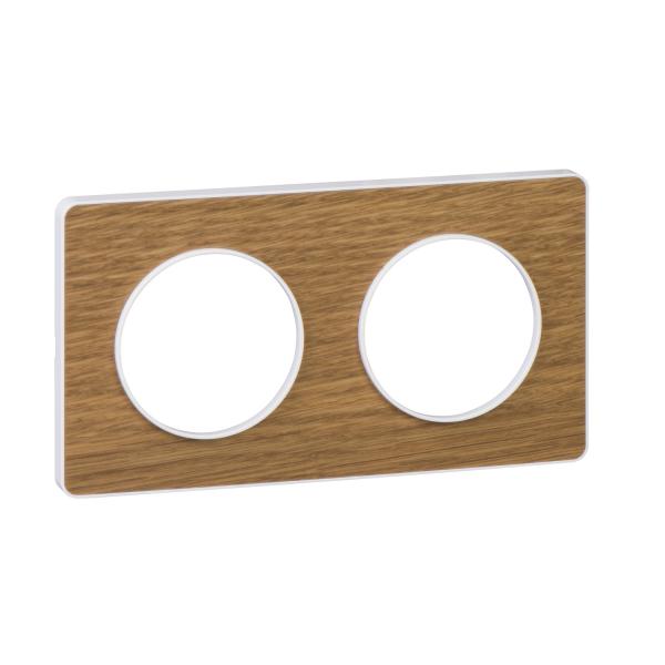 Photo Odace Touch, plaque Bois naturel liser Blanc 2 postes horiz./vert. 71mm | Ref : S520804N