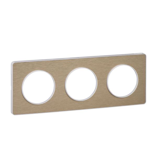 Photo Odace Touch, plaque Bronze bross liser Blanc 3 postes horiz./vert. 71mm | Ref : S520806L