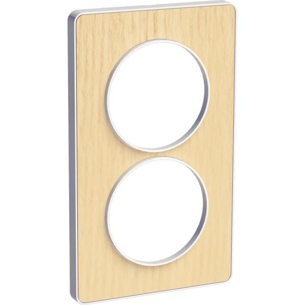 Photo Odace Touch, plaque Bois nordique avec liser Blanc 2 postes verticaux 57mm | Ref : S520814M