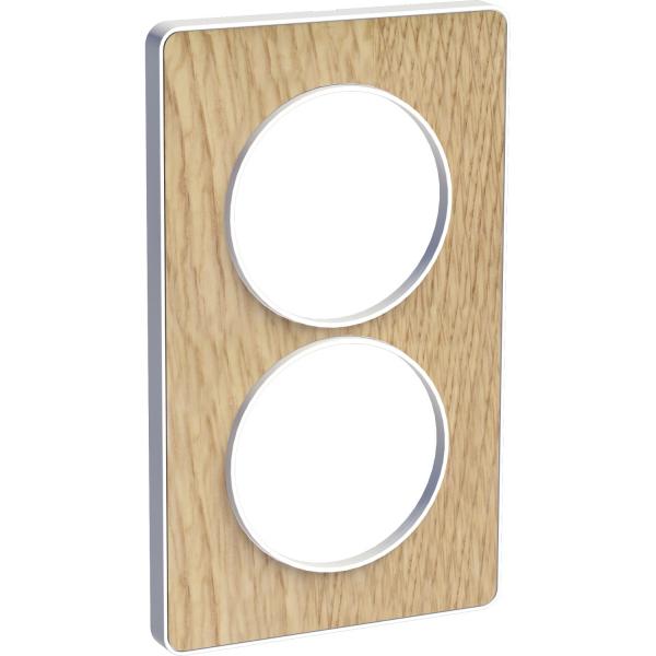 Photo Odace Touch, plaque Bois naturel avec liser Blanc 2 postes verticaux 57mm | Ref : S520814N