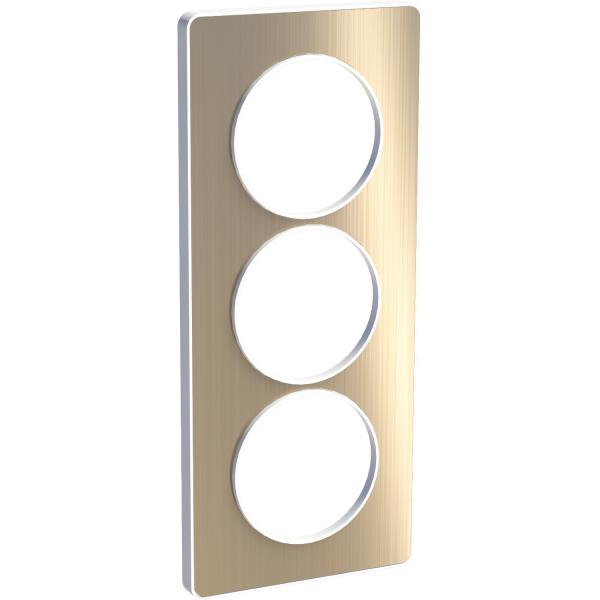 Photo Odace Touch, plaque Bronze bross avec liser Blanc 3 postes verticaux 57mm | Ref : S520816L