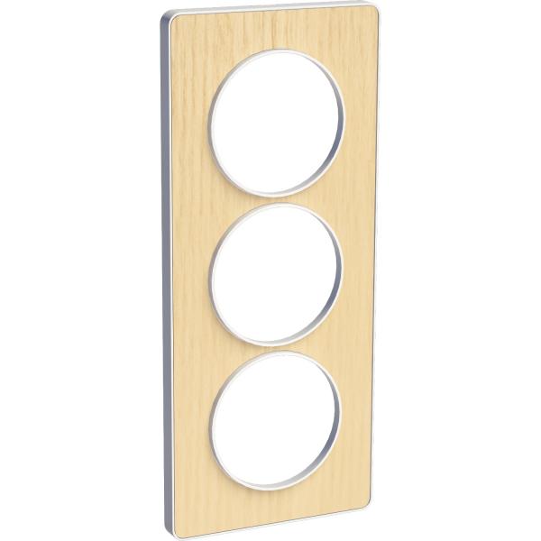 Photo Odace Touch, plaque Bois nordique avec liser� Blanc 3 postes verticaux 57mm | Ref : S520816M