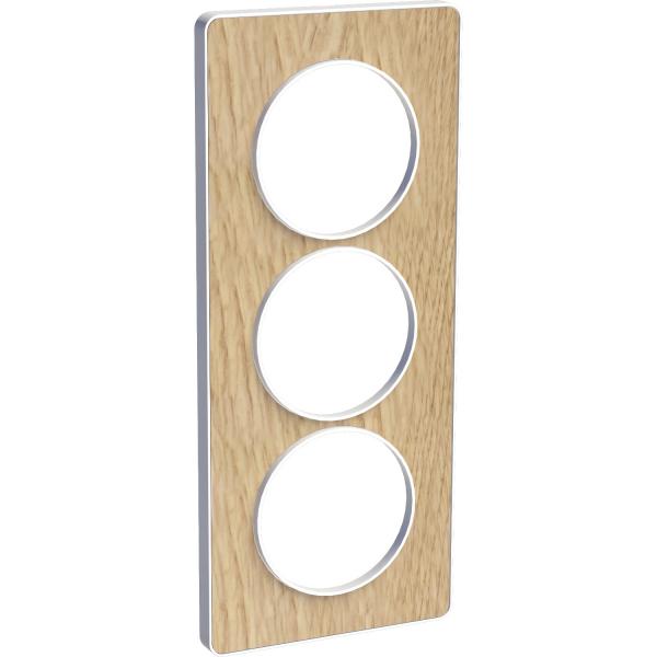 Photo Odace Touch, plaque Bois naturel avec liser Blanc 3 postes verticaux 57mm | Ref : S520816N