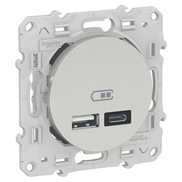 Prise USB double - type A+C - Alu - 5 Vcc - 2,4A Odace S530401