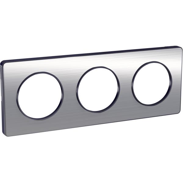 Photo Odace Touch, plaque Aluminium brossé liseré Anth. 3 post. horiz./vert. 71mm | Ref : S540806J