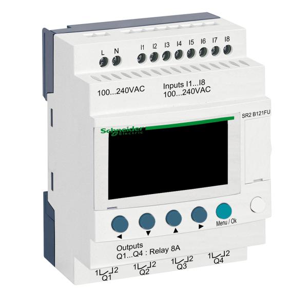Photo Zelio Logic - relais intelligent compact - 12E/S 100..240Vca - horloge - affi. | Ref : SR2B121FU