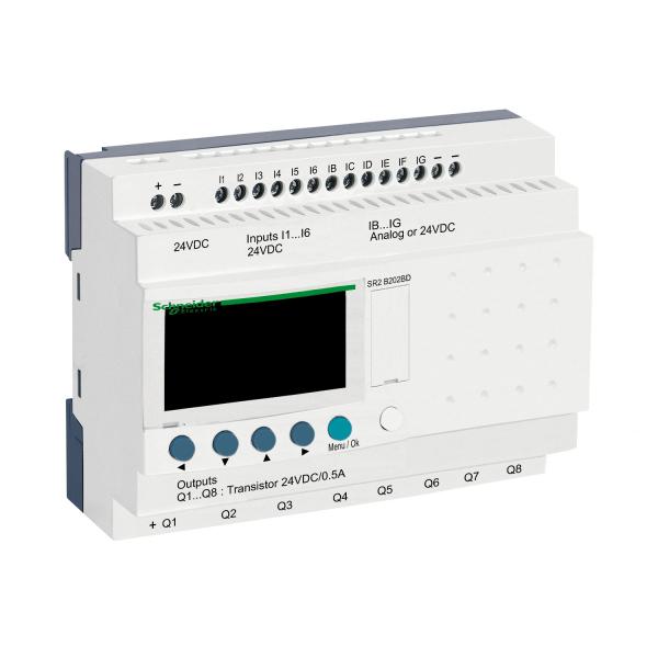 Photo Zelio Logic - relais intelligent compact - 20 E/S 24Vcc - horloge - affichage | Ref : SR2B202BD