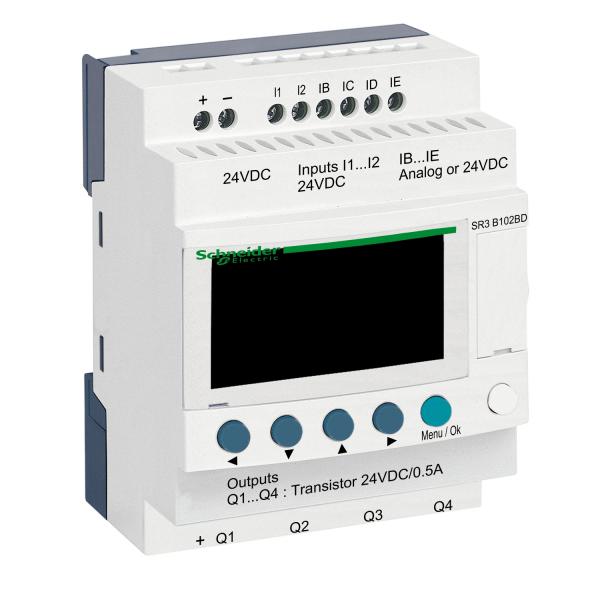 Photo Zelio Logic - relais intelligent modul.- 10 E/S - 24Vcc - horloge - affichage | Ref : SR3B102BD