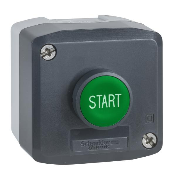 Photo Harmony boite - 1 bouton poussoir vert affleurant 22 - 1F - Start | Ref : XALD103