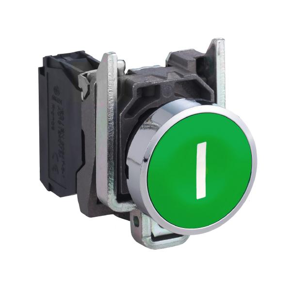 Photo Harmony XB4 - bouton poussoir impulsion - Ø22 - marqué - vert - 1F - vis étrier | Ref : XB4BA3311