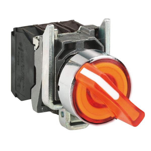 Photo Harmony XB4 - bouton  manette lum - 22 - 2 pos fix - orange - 1O+1F - 120V | Ref : XB4BK125G5