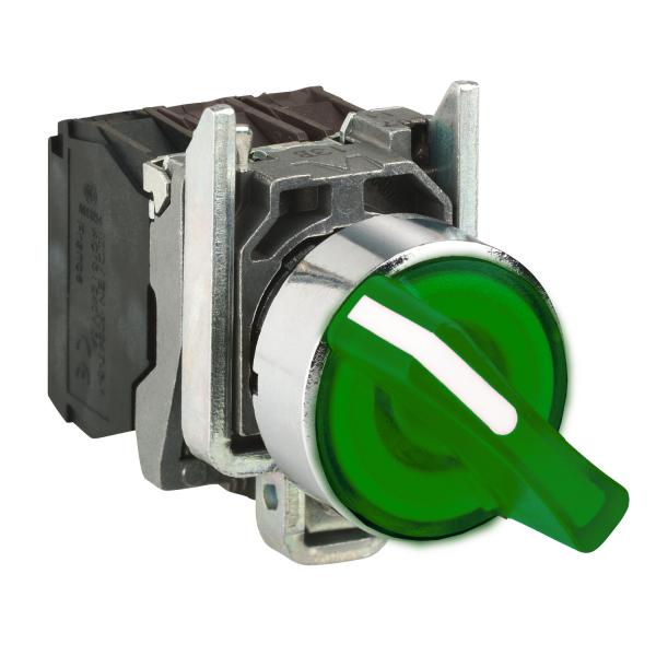 Photo Harmony XB4 - bouton à manette lumin - Ø22 - 3 pos fix - vert - 1O+1F - 24V | Ref : XB4BK133B5