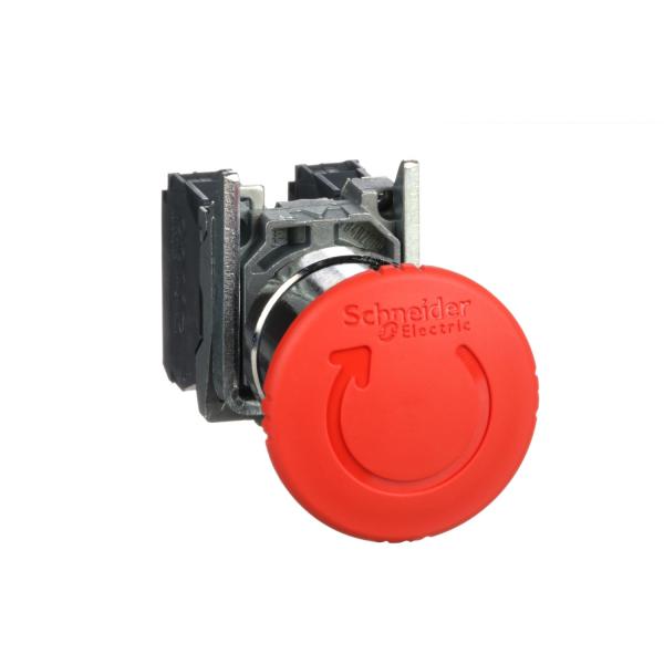 Photo Harmony XB4 - bouton arrt urgence - 40 - pousser tourner - rouge - 1O+1F - vis | Ref : XB4BS8445