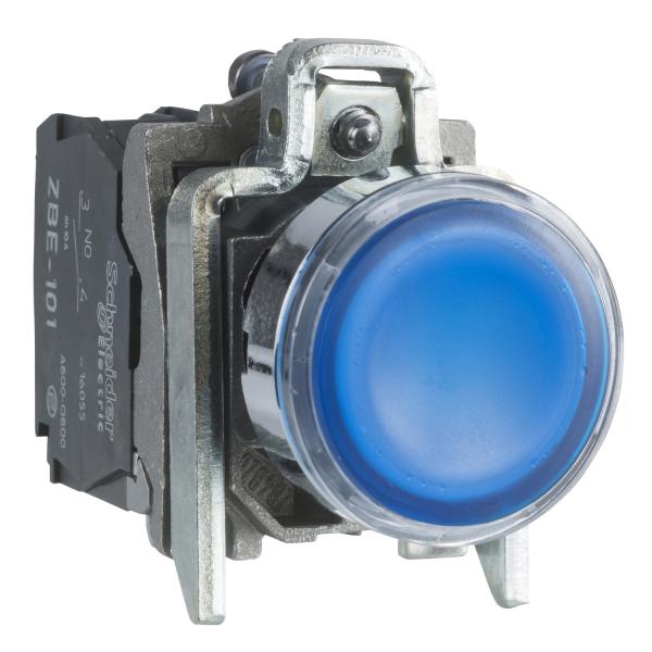 Photo Harmony XB4 - poussoir lumineux LED - 1F+1O - bleu - 22 - 110VAC | Ref : XB4BW36G5