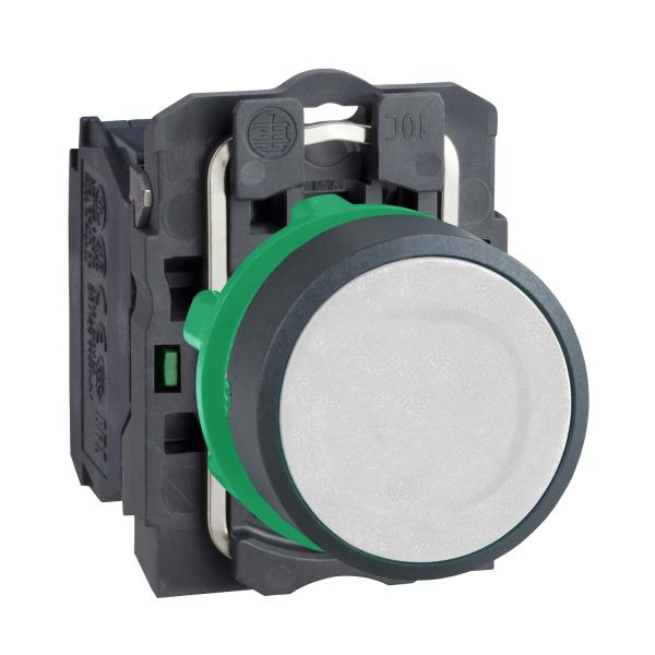 Photo Harmony - bouton poussoir blanc - plastique  vis - avec rappe  ressort | Ref : XB5AA11