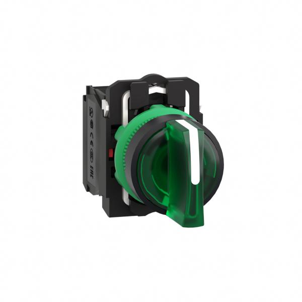 Photo Harmony XB5 - Slecteur lumineux - 3 positions Fixes - Vert - 1O+1F - 24 VCA/CC - LED - IK05 - 10A | Ref : XB5AK133B5   