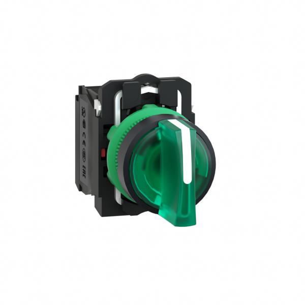 Photo Harmony XB5 - Slecteur lumineux - 3 positions Fixes - Vert - 1O+1F - 230/240VCA - LED - IK05 - 10A - collerette gris fonc | Ref : XB5AK133M5   