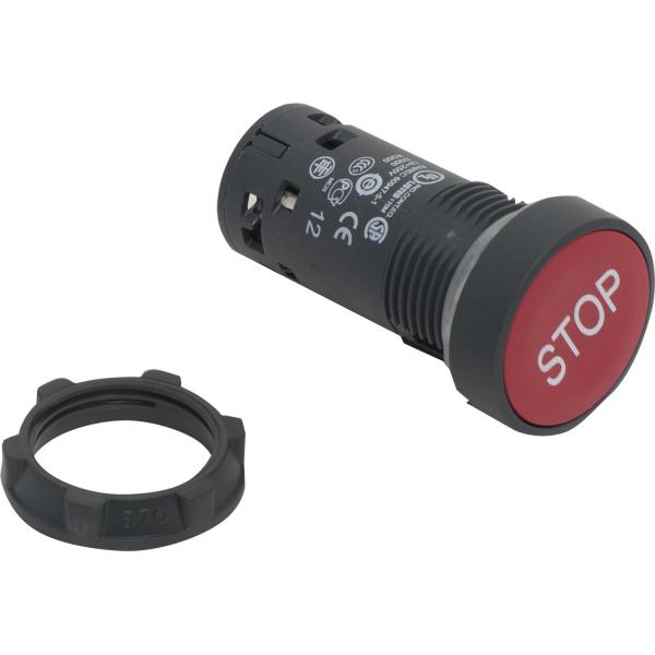 Photo Harmony bouton-poussoir affleurant - 22 - rouge - 1O - blanc STOP | Ref : XB7NA4234
