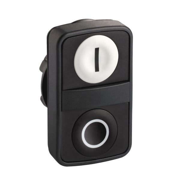 Photo Harmony tte bt-pous double touche - 22 - blanc + noir - E - S - IP66, IP69 K | Ref : ZB5AA7121