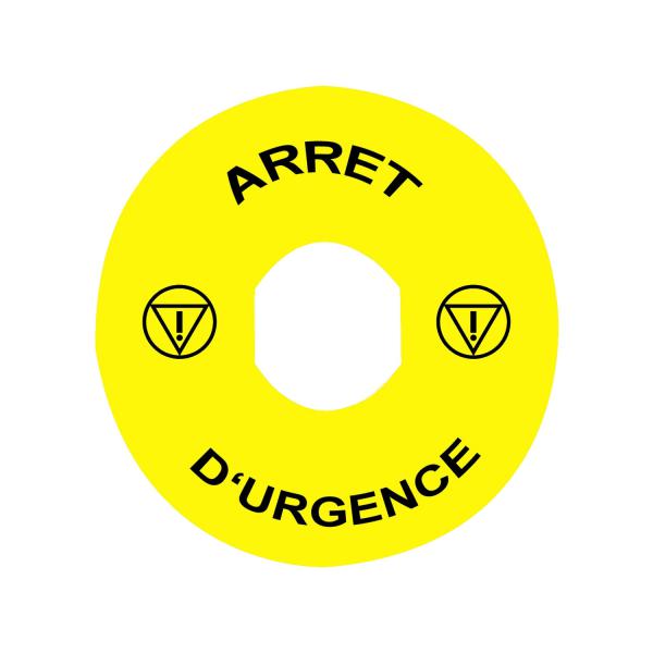 Photo Harmony �tiquette circulaire �90mm jaune - logo EN13850 - ARRET D'URGENCE | Ref : ZBY8130