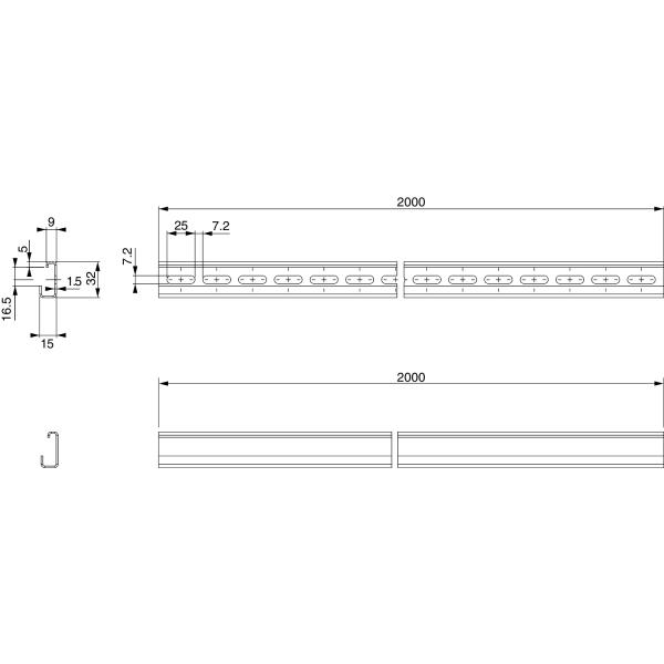 Vignette 2 produit Spacial - rail DIN asym�trique - perfor� - 32x15mm - L2000mm | Ref : NSYADR200D