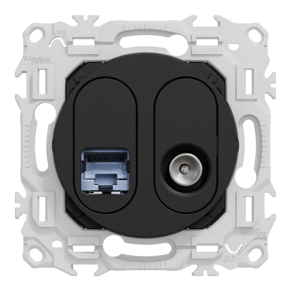 Vignette 2 produit New Odace  - prise mixte RJ45 Cat.6 STP + TV - noir onyx | Ref : S940141