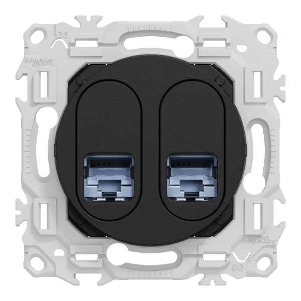 Vignette 2 produit New Odace  - prise double RJ45 - Cat6 STP grade 2TV min  grade 3TV - noir onyx | Ref : S940486