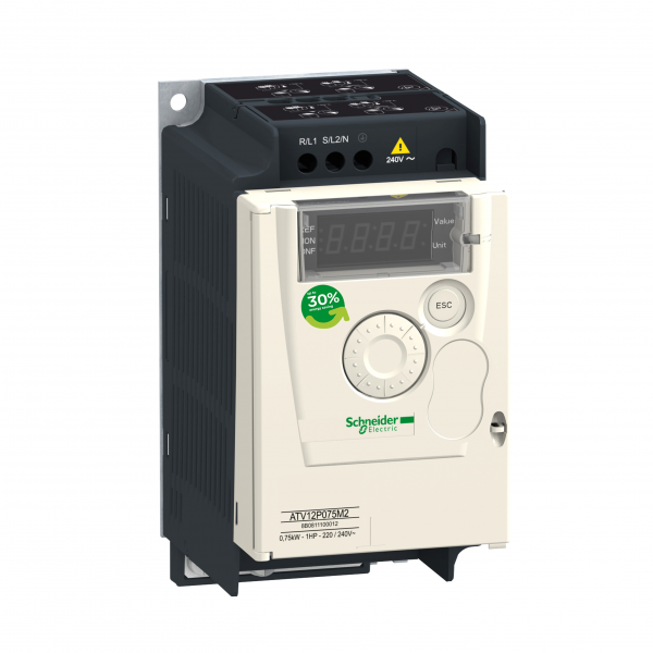 Vignette 2 produit Altivar ATV12 - variateur de vit. - 0,37kW 0,55CV - 200..240 V - 3 ph - semelle | Ref : ATV12P037M3
