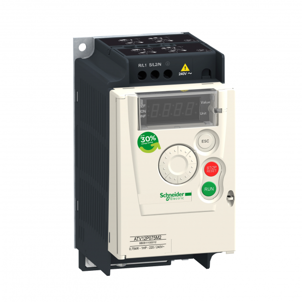 Vignette 2 produit Altivar ATV12 - variateur de vit. - 0,75kW 1CV - 200..240V - 1ph - sur semelle | Ref : ATV12P075M2