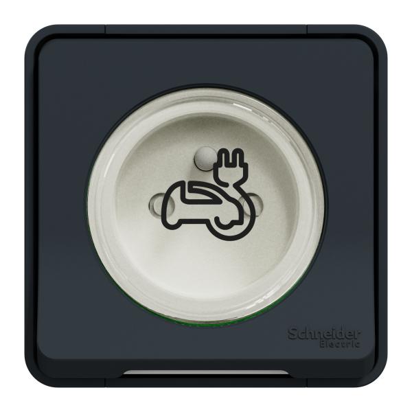 Vignette 2 produit Mureva Styl - Prise de courant 2P+T renforc�e - IP55 IK08 - pour v�hicule �lectrique - produit complet pour installation saillie - 16A 250VCA - 1 � 2.5 mm� - gris RAL 7016 - 76x76x64 mm | Ref : MUR36010