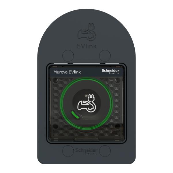 Vignette 2 produit Mureva EVlink - Prise de courant 2P+T renforcée - IP66 IK08 - pour véhicule électrique - avec indicateur de charge - avec patère intégrée - compatible Wiser - 16A 250VCA - 2.5 mm² - presse-étoupe inclus - gris RAL 7016 | Ref : MUR36014