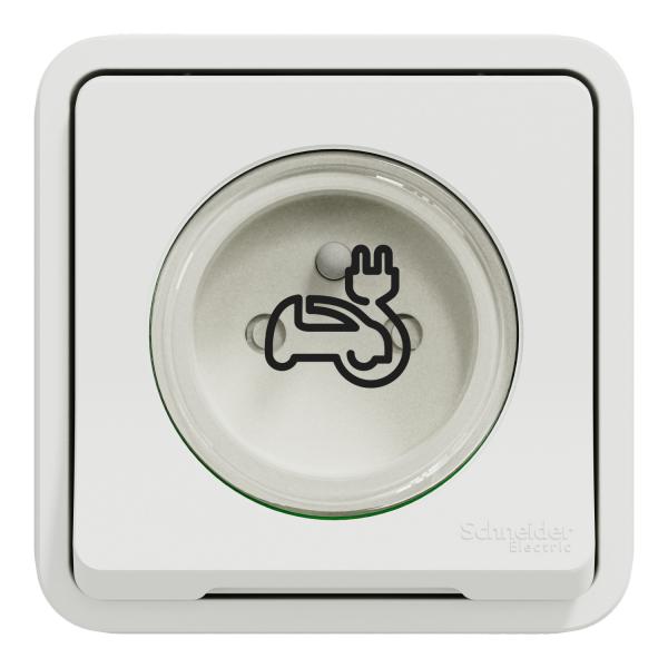Vignette 2 produit Mureva Styl - Prise de courant 2P+T renforce - IP55 IK08 - pour vhicule lectrique - produit complet pour installation encastre - 16A 250VCA - 1  2.5 mm - blanc RAL 9003 - 76x76x64 mm | Ref : MUR39011
