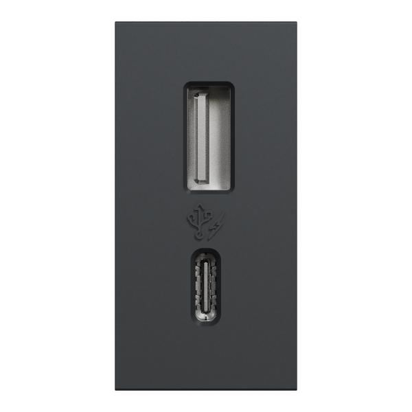 Vignette 2 produit Unica - prise chargeur USB double - 15W - type A+C - compact avec double fonction USB sur 1 module - anthracite - mca seul | Ref : NU301654
