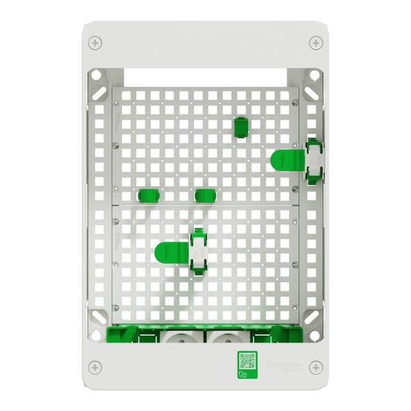 Vignette 2 produit le coffret R9H13401VDIBOX propose un emplacement pour positionner la box oprateur prs du coffret de communication. Il comporte des accessoires de fixation et adopte le design et les caractristiques de la gamme Resi9. | Ref : R9H13402VDIBOX