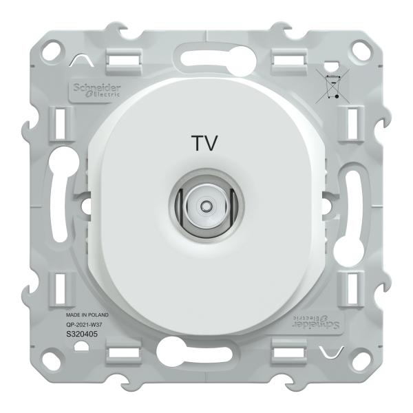 Vignette 2 produit Ovalis - prise TV simple - fixation à vis - Blanc - couvercle protection chantier | Ref : S320405