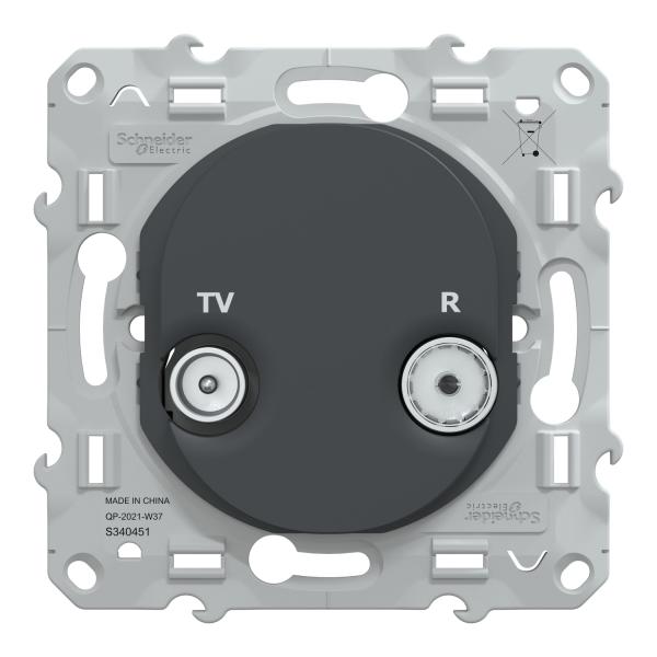 Vignette 2 produit Ovalis - prise TV-R - fixation  vis - Anthracite - couvercle protection chantier | Ref : S340451