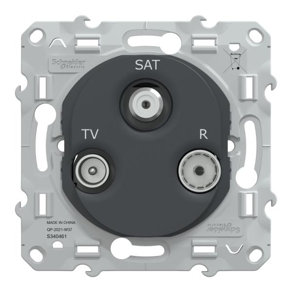 Vignette 2 produit Ovalis - prise TV-R-SAT - fixation à vis - Anthracite - couvercle protection chantier | Ref : S340461
