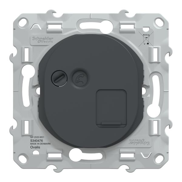 Vignette 2 produit Ovalis - prise de communication simple - anthracite - RJ45 (8 contacts) Cat.6 STP - grade2 TV min  grade3 TV (si cble < 50 m) + tlphone. data haut dbit - fixation par vis - livr avec protection peinture - IP21 - IK04 | Ref : S340476